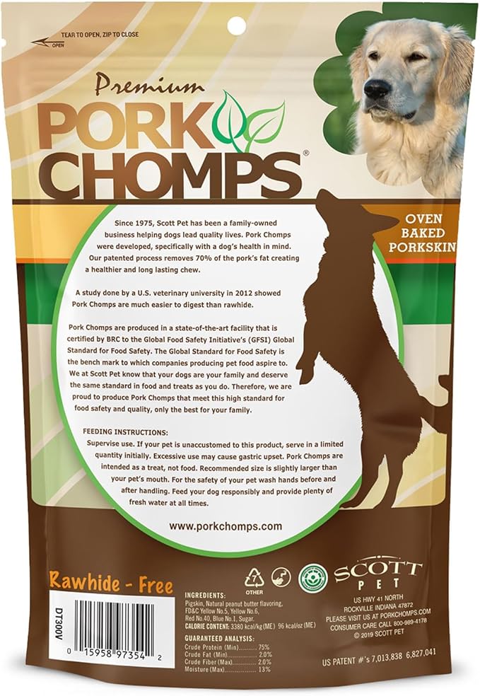 Pork Chomps Baked Pork Skin Dog Chew, 6-inch Twists, Peanut Butter Wrap, 4 Count