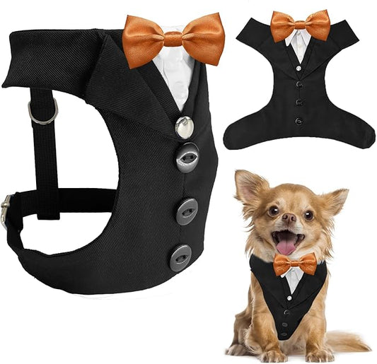 AVERYDAY XS Pet Tuxedo Harness, Wedding Costume Outfit for Small Dogs, Slim Cats and Tiny Pets with 8.3" Neck, 13-14.6" Chest, 10" Max Head Girth, Formal Suit Costume for Mini Breeds
