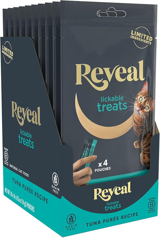 Reveal Natural Lickable Purée Cat Treats, Grain Free and Made with Limited Ingredients, Tuna Recipe Squeeze Up Cat Treats (40 x 0.5 oz Sachet Multipack)