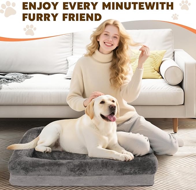 Dog Bed Medium to Large Dogs - Waterproof Couch with Removable Washable Cover and Egg Crate Foam Comfort Cage Beds Zipper Non-Slip Bottom Pad Bite-Proof