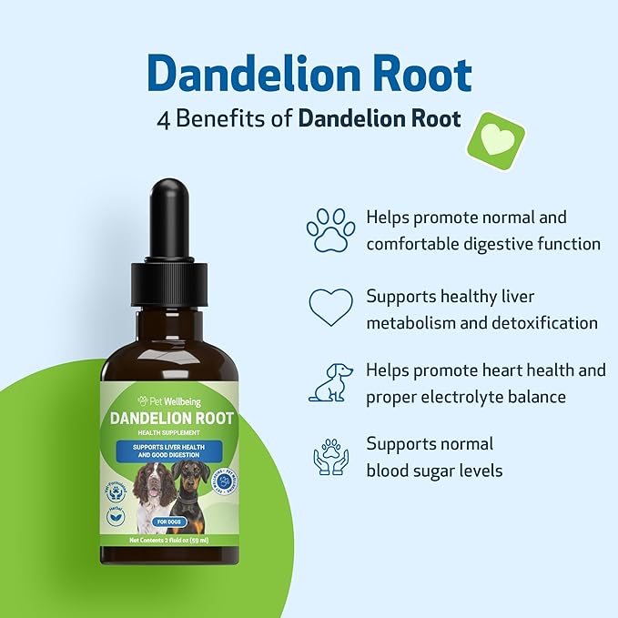 Pet Wellbeing Dandelion Root for Dogs - Liver & Heart Health, Digestive Function, Blood Sugar Support, Certified Organic - Veterinarian-Formulated Herbal Supplement 2 oz (59 ml)