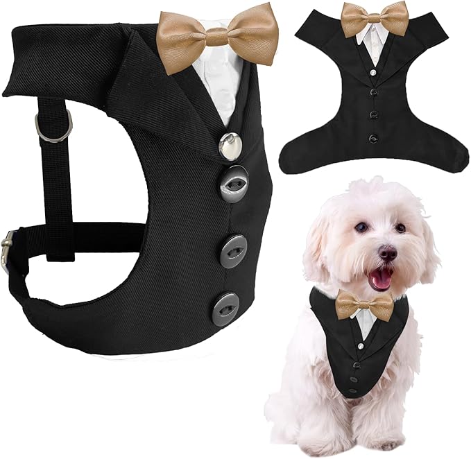AVERYDAY Dog Tuxedo for Wedding Outfit, Dog Suit and Tie Costumes for Birthday, Halloween, Cosplay, Christmas Party, Pet Formal Wear with Bowtie, Tux for Small Dogs, Chihuahua, Bichon, Maltese, Cats