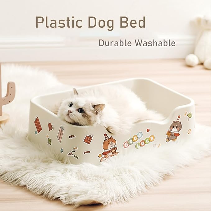 Plastic Cat Bed 100% Recycled Plastic - Cat Bed Durable Washable Breathable & Antislip Easy to Clean Great for Small -White