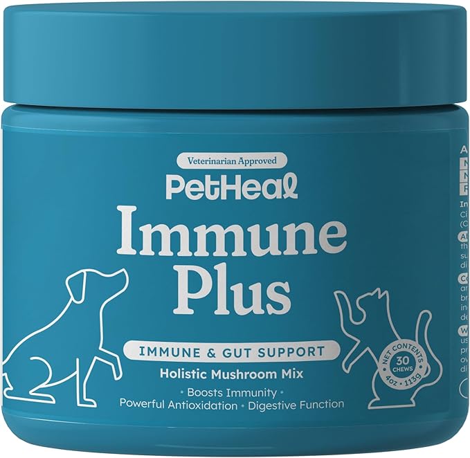 Immune Plus Chews for Dogs - Vet-Reviewed - Supports Immunity, Energy & Liver Health with Turkey Tail, Reishi & Milk Thistle | Reduces Lumps & Promotes Shiny Coat | 30 Pork-Flavored Soft Chews