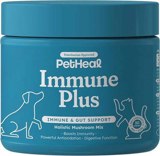 Immune Plus Chews for Dogs - Vet-Reviewed - Supports Immunity, Energy & Liver Health with Turkey Tail, Reishi & Milk Thistle | Reduces Lumps & Promotes Shiny Coat | 30 Pork-Flavored Soft Chews