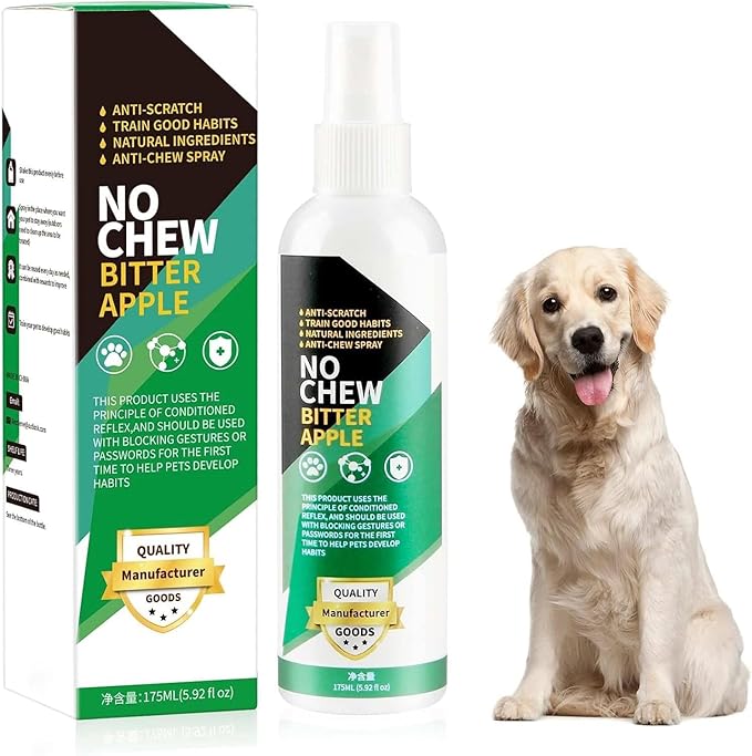 Bitter Apple Spray for Dogs to Stop Chewing, 175ML No Chew Spray for Dogs, Natural Dog Deterrent Spray for Pet Behavior Training, Indoor & Outdoor Safe, Alcohol Free/Non-Toxic/No Sting & No Smell