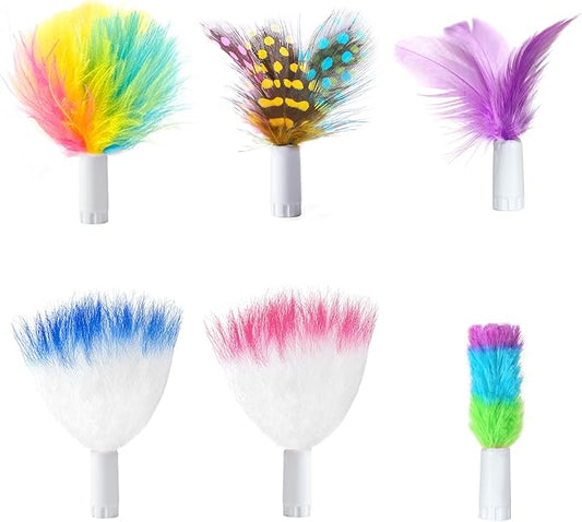 ORSDA 6Pcs Interchangeable Attachments Cat Feather Toys Replaceable Feathers and Fluffy Toy Accessories