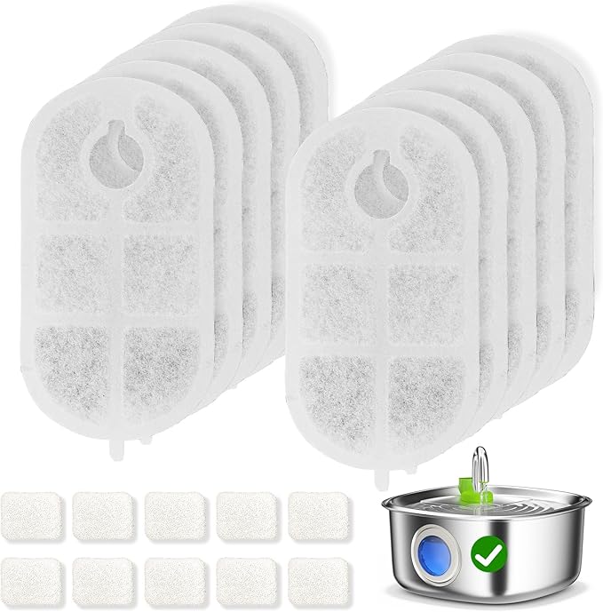 Dog Water Fountain Filters for FS20 Dog Water Fountain, 10 Pack Filters with 10 Pack Sponges Set, 5 Layer Replacement Filters for SL Tap Dog Fountain Battery Operated FS20