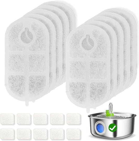 Dog Water Fountain Filters for FS20 Dog Water Fountain, 10 Pack Filters with 10 Pack Sponges Set, 5 Layer Replacement Filters for SL Tap Dog Fountain Battery Operated FS20
