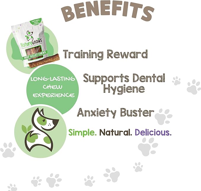Nature Gnaws Beef Gullet Stuffed Rolls for Dogs (6 Count) - Beef Jerky Chew Treats - Simple Natural Delicious Dog Chews - Training Reward