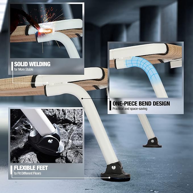 Veehoo Elevated Dog Bed for Outdoor, Cooling Waterproof Raised Dog Cots Beds XL, Curved Off Ground Pet Hammock Cot Lifted for Outside, up to 150lbs, White Legs, Beige 49"