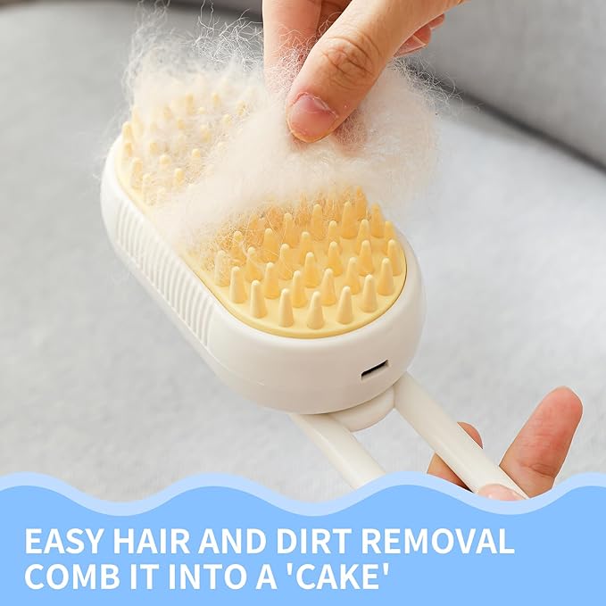 Cat Steam Brush for Shedding,4 in 1 Pet Steam Brush for Cats & Dogs,Deshedding,Massage,Cleaning & Anti-Static All In One,Suitable for Long & Short Haired Pets,Includes Waterless Shampoo,Yelow