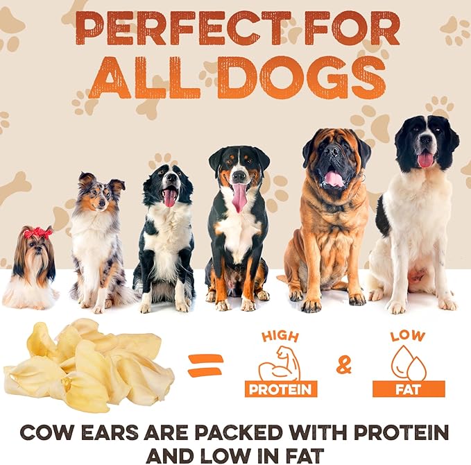 Cow Ears for Dogs – Thick Cut, Grass-Fed Angus Beef, All-Natural No-Rawhide Dog Treat Alternative