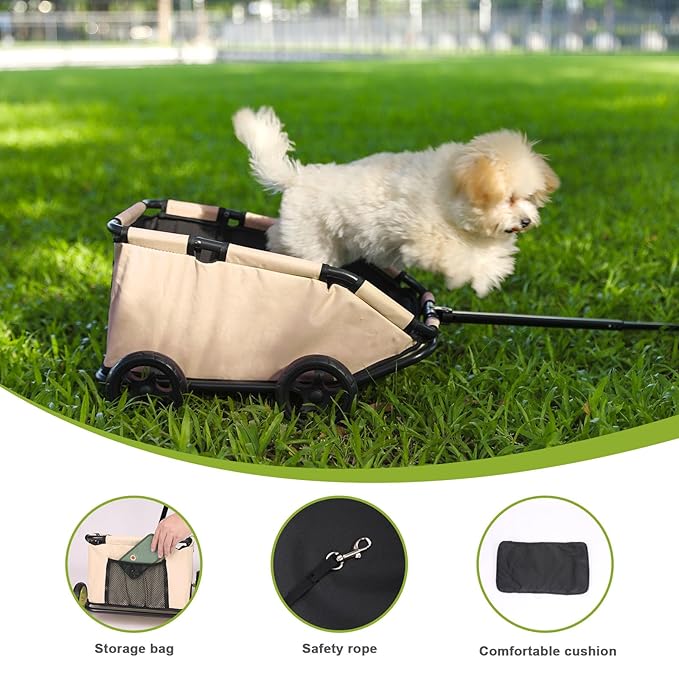 Dog Stroller 4 Wheels Folding Dog Cart Pet Stroller for Travelling Shopping Walking Playing for Small Dogs Cats (Khaki)