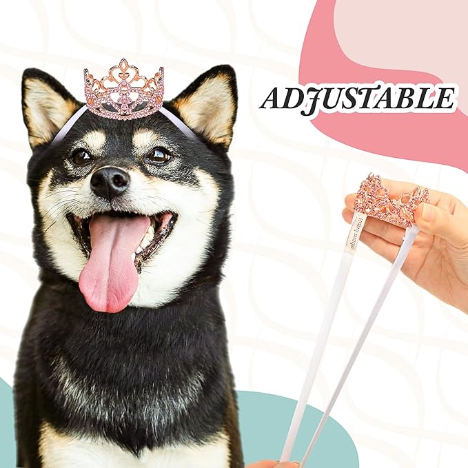 2 Pcs Dog Crown Headband Dog Tutu Dress Set Crystal Rhinestone Tiara Crown Tutu Skirt Pet Dress Costume for Puppy Birthday Party Wedding Photo Prop Costume(Dusty Pink,Large)