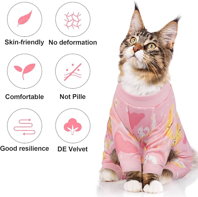 QBLEEV Cat Onesie for Cats After Surgery, Sticky Hair Cat Pajamas for Cats Only, Recovery Suit Shirt for Male Female, Full Body Long Sleeve Surgical Bodysuit, Stop Licking & Shedding