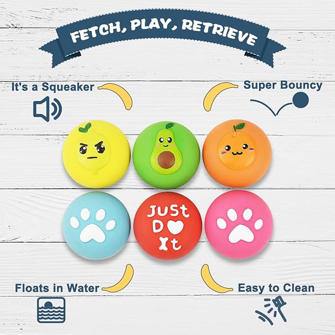 Squeaky Dog Toys, Soft Latex Rubber Squeaky Dog Ball for Small Dogs Puppies, Cute Bounce Squeak Toys Balls with Funny Cute Face 6 Pack