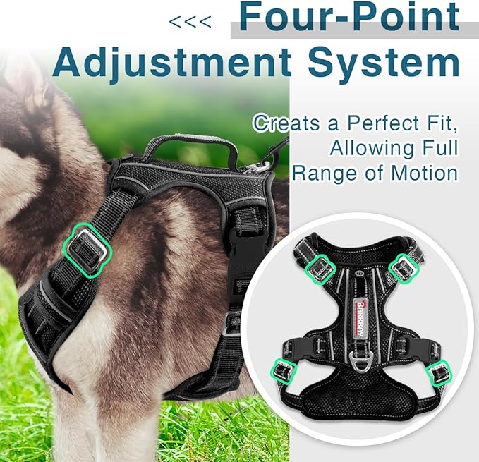 BARKBAY Dog Harness No Pull with ID Tag Pocket - Heavy Duty, Reflective, Easy Control for Large Dogs(Black,XL)