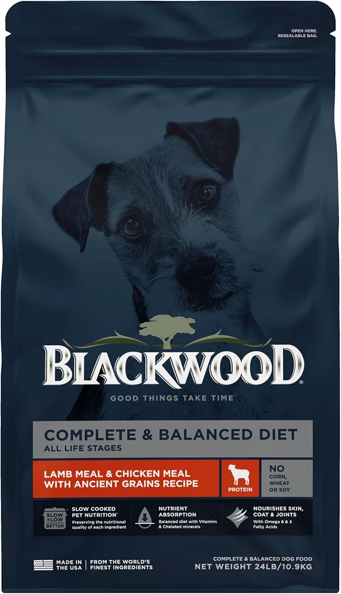 Blackwood Complete & Balanced Diet Dry Dog Food, Lamb Meal & Chicken Meal with Ancient Grains, 24 Pound Bag, Slow Cooked with Vitamins & Minerals