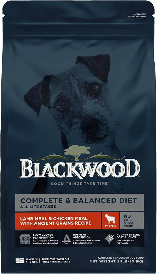 Blackwood Complete & Balanced Diet Dry Dog Food, Lamb Meal & Chicken Meal with Ancient Grains, 24 Pound Bag, Slow Cooked with Vitamins & Minerals