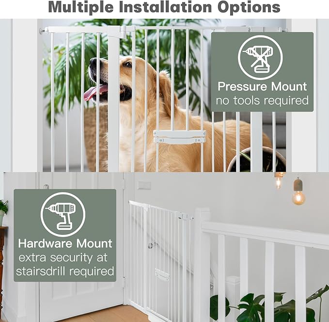 37 Inch Tall Baby Gate with Small Cat Door, Adjustable 29.55" and 46.06", Auto Close Safety Child Gate for Stairs, Doorway, House, Pressure Mounted