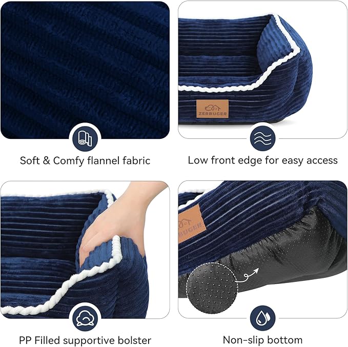 Cat Dog Bed for Pets, Rectangle Pet Bed Gift for Puppy and Kitten, Machine Washable Calming Fluffy Pet Couch Sofa for Indoor Outdoor, Portable Soft Cat Bed with Non-Slip Bottom (Small, Blue)