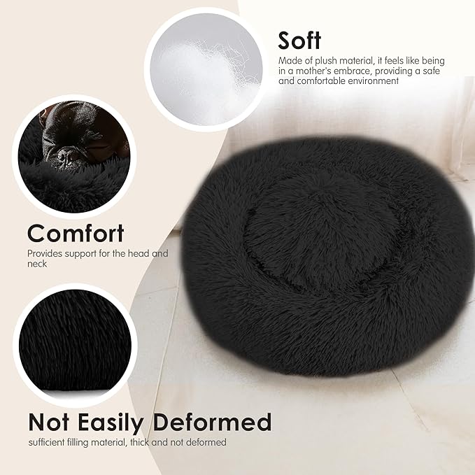 Extra Large Dog Beds, 36 Inch Human Dog Anxiety Relief Squishmallow Comfort Bed, Indestructible & Chew Proof Pet Beds (Black)