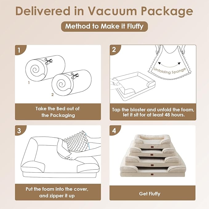 EHEYCIGA Orthopedic Dog Beds for Extra Large Dogs, Waterproof Memory Foam XXL Dog Bed with Sides, Non-Slip Bottom and Egg-Crate Foam Big Pet Couch Bed with Washable Removable Cover, Beige