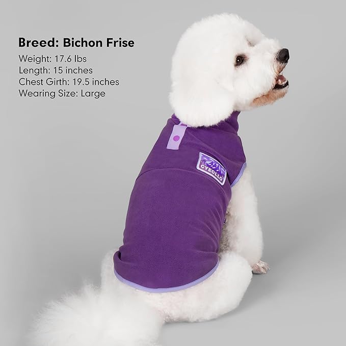 cyeollo Fleece Dog Sweater, Turtleneck Dog Sweatshirt Stretchy Pullover Fleece Vest Warm Winter Fall Clothes for Small Dogs Boy Girl Pet Apparel, Purple L