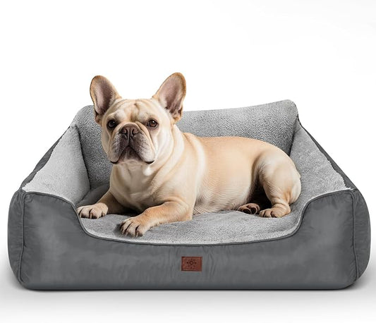 Dog Beds for Medium Dogs Washable, Rectangle Dog Beds Medium Size Dogs, Calming Puppy Pets with Non-Slip Bottom, 28”x20”x7”, Grey