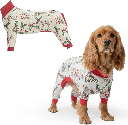 Spark Paws Dog Christmas Pajama, Dog Recovery Suit Male, Onesie, Ultra-Soft and 4-Way Stretch, for Small Medium and Large Breeds - Mistletoe - L