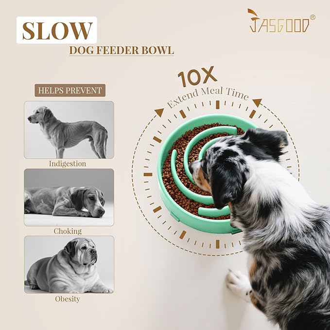JASGOOD Slow Feeder Dog Bowl - Anti-Gulping, Prevents Bloat & Choking, Healthy Design for Large & Medium Dogs