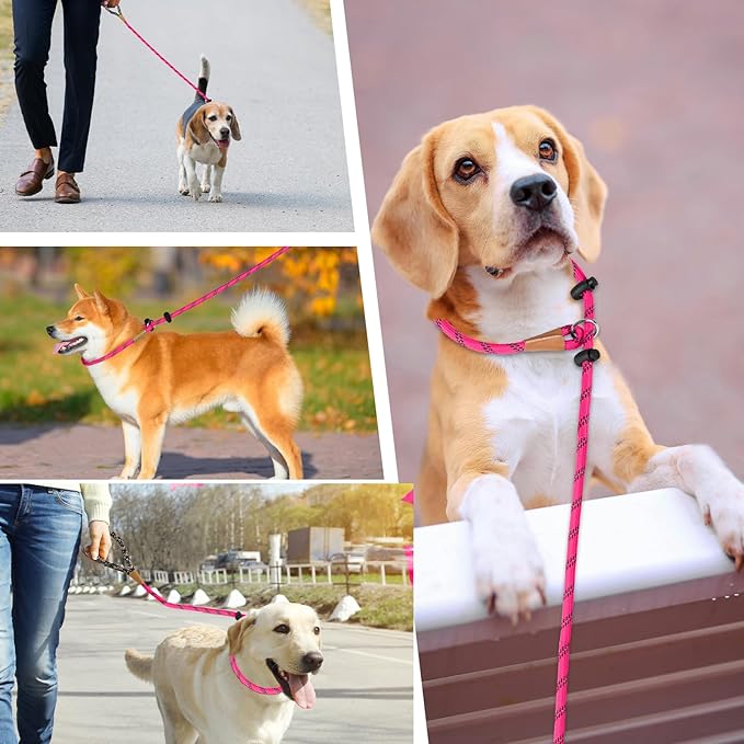 lynxking Slip Lead Dog Leash Reflective, Heavy Duty Comfortable Strong Rope Leash for Large, Medium Small Dogs No Pull Pet Training (Pink, Small 3/8in x 6ft-Slip Lead)