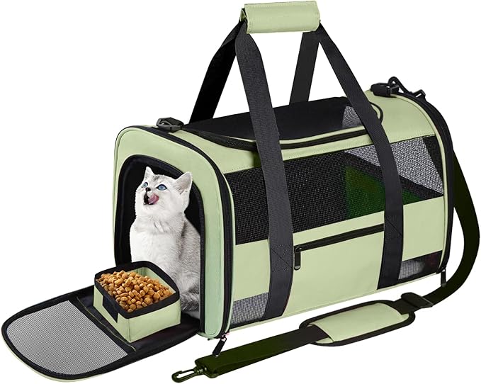 Cat Carrier Pet Dog Carriers TSA Airline Approved for Cats Dogs Under 15 lbs, Collapsible Soft Sided Cat Carrier Dog Travel Carriers for Puppy Kitten, Green