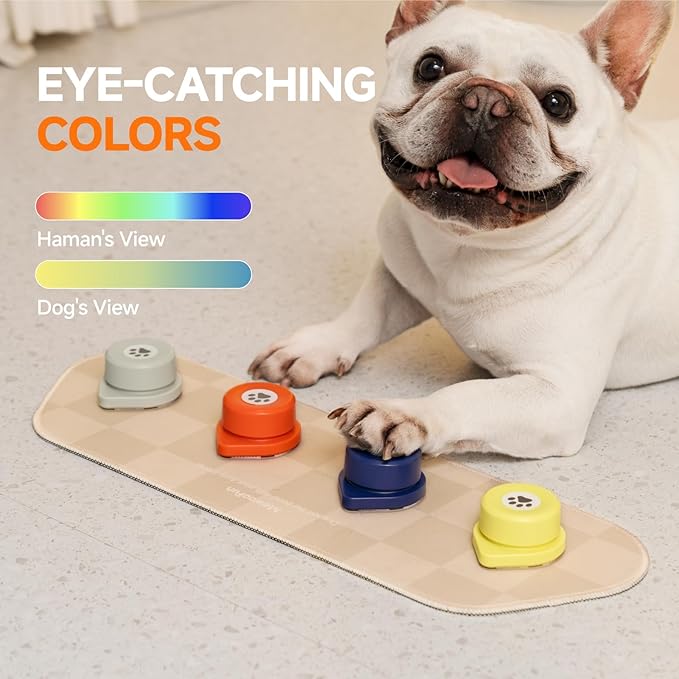 MEWOOFUN Dog Buttons Talk, Recordable Dog Clicker for Training, Dog Buttons for Communication Starter Set with Mat, Dog Talking Buttons Training Clicker for Small Dogs & Cats (Colorful, 4 Packs)