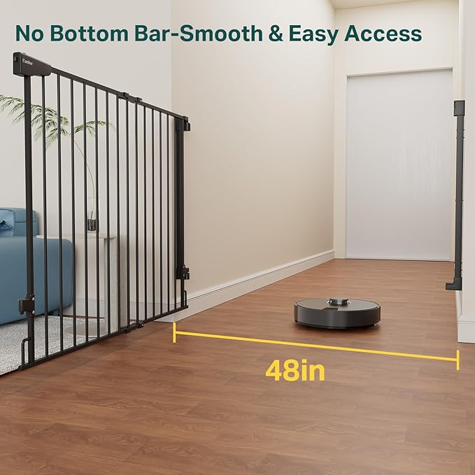 Cumbor 34" Extra Tall No Bottom Bar Baby Gate for Stairs, Wall Mounted Dog Gate Indoor for Larger Pets, Expandable 31.6-48" Safety Gate for Doorways, Wide Walk Thru Door for Easy Access (Black)