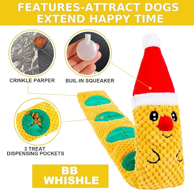 Christmas Deer Dog Toys - Plush Snuffle & Squeaky Toys for Puppy Teething & Small, Medium, Large Dogs