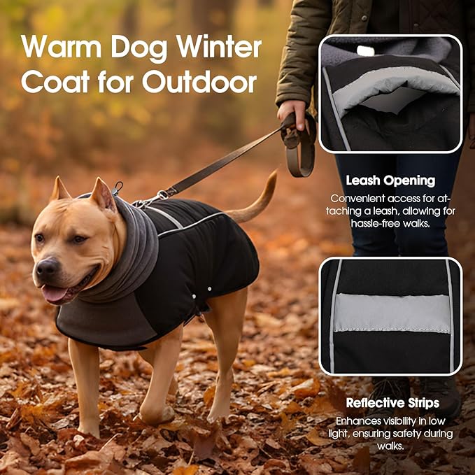 ASENKU Dog Coat, Dog Winter Jackets with Fleece Turtleneck, Windproof, Reflective Pet Snow Jacket for Cold Weather, Coats for Medium Dogs, Black, L