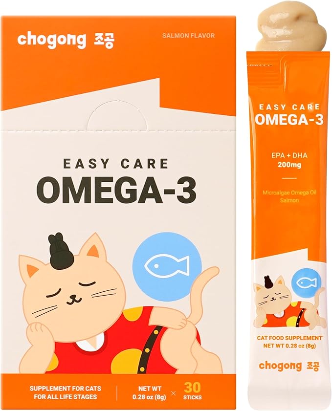 Easy Care Omega-3 Supplement for Cats – Skin & Coat Support with EPA + DHA 200mg, 30 Sticks