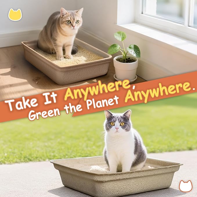 Disposable Litter Boxes for Cats Leak-Proof: 9-Pack Odor Control Sustainable Large Kitty Tray for Travel/Indoor Use