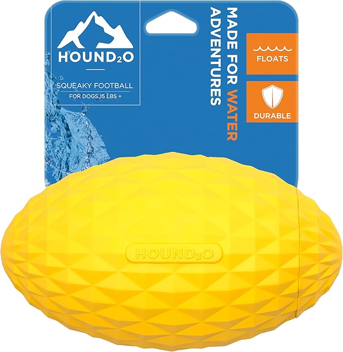 Playology Hound2O Dog Toys | Squeaky Football Toy for Dogs to Chase | Yellow Floating Outdoor Toy - Easy to Clean and Made from Non Toxic Materials