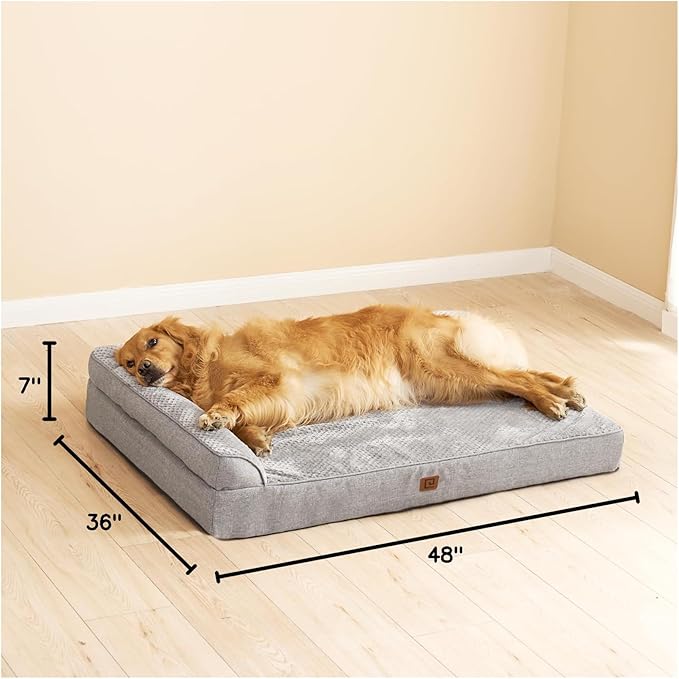 EHEYCIGA Memory Foam Dog Bed XXL, Extra Large Dog Bed Orthopedic with Washable Removable Cover, Waterproof Giant Pet Bed Couch for Jumbo Dogs, 48x36x7 Inches, Grey