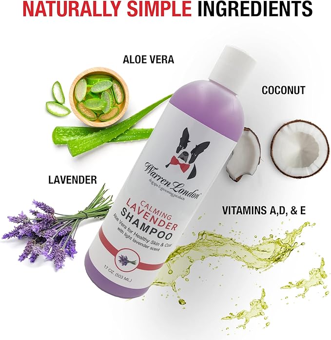 Warren London Calming Lavender Dog Shampoo Gallon | Natural Aloe Vera, Essential Oils & Vitamins | Soothes Itchy Skin, Deodorizes, Made in USA | Lavender Scent, Soap & Paraben Free