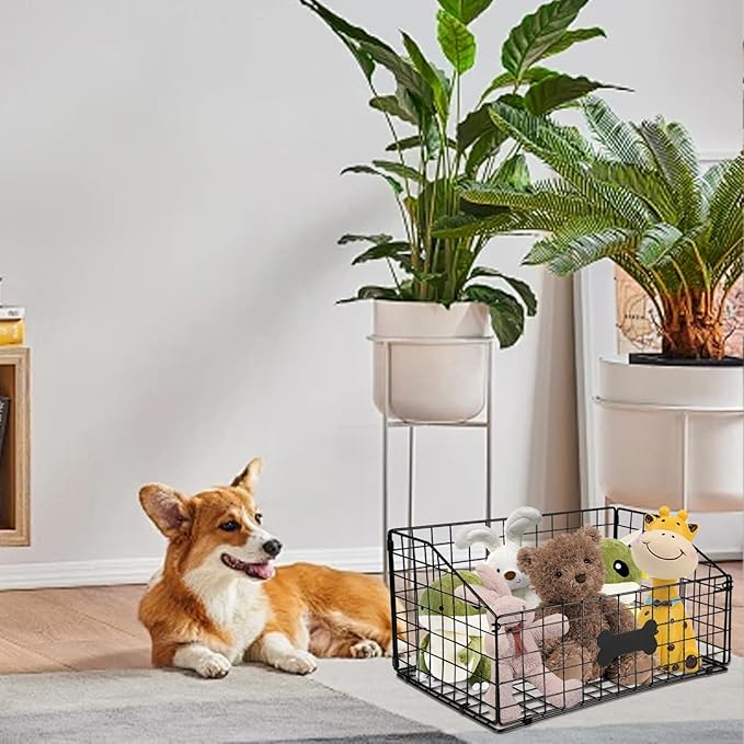 Large Dog Toy Basket Metal,Dog Toy Box,Dog Toy Bin for Living Room Area,Dog Toy Storage Basket,Dog Baskets for Toys,Puppy Toy Holder,Dogs Toy Container Organizer,Medium Pet Toy Food Storage