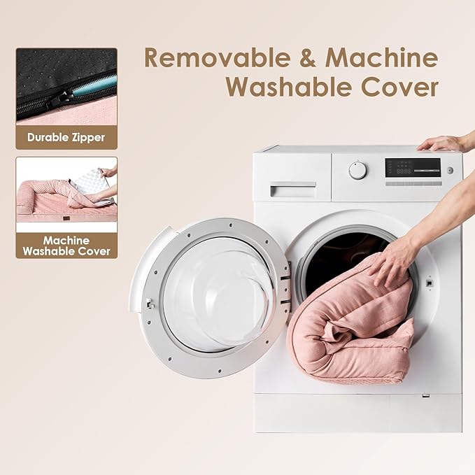 EHEYCIGA Memory Foam Dog Bed Large Sized Dogs, Pet Bed for Large Dog for Crate with Waterproof Liner, Pet Couch Bed Orthopedic with Washable Removable Cover, 35x23x6 Inches, Pink