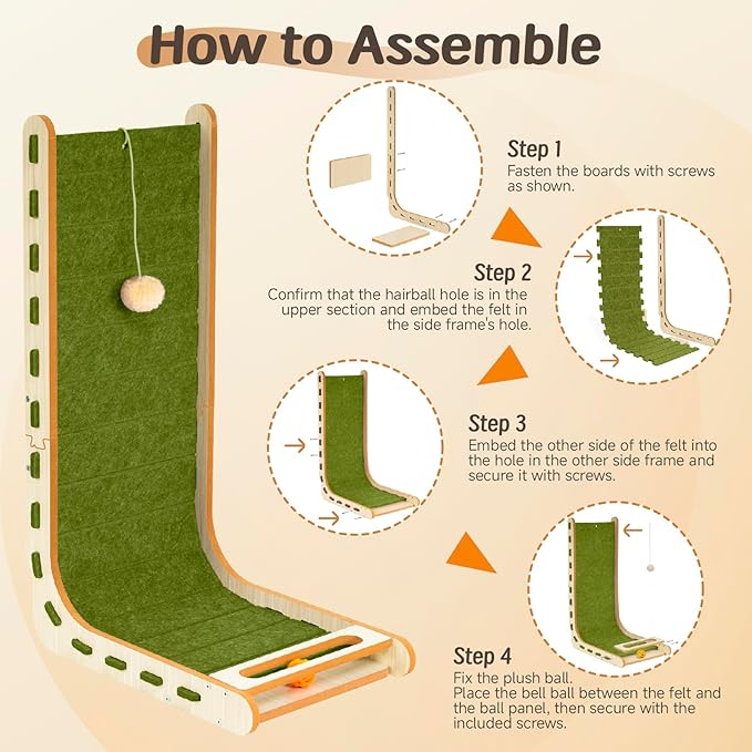 L Shaped Cat Scratcher with Ball Toy Felt Standing Cat Scratching Board for Indoor Cats Adults Vertical Scratch Pad Furniture Protector Kitten Toys 26.8 Inch-Green