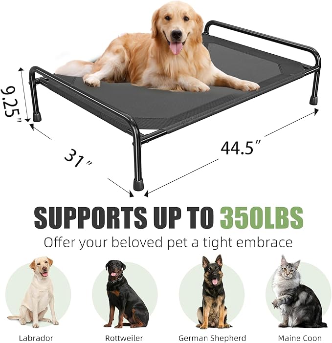 Dog Beds Large Sized Dog, Elevated Dogs Bed for Large Dogs, Portable Cooling Pet Cot with Breathable & Waterproof Mesh, Indoor & Outdoor Raised Pet Hammock Bed, Black