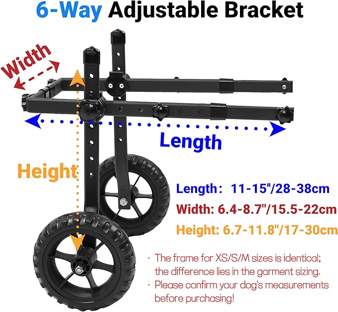 Small Dog Wheelchair for Back Legs, Upgraded 5.5in Textured Wheel, Adjustable, Disabled Pets, Leg Brace, Mobility Aid for Small Pets, Hind Limb Rehabilitation, Older, Disabled (S（Chest 13.4-17.7in）)