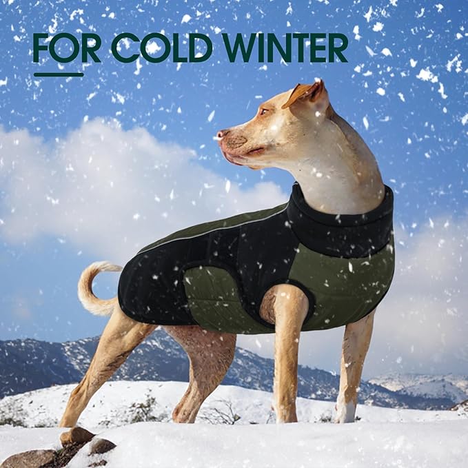 Kuoser Dog Jacket, Dog Coats for Large Dogs Winter Waterproof, Reflective Doggie Vest with Leash Hole, Cold Weather Coats Pet Snow Jacket for Labrador Beagle, Green XL
