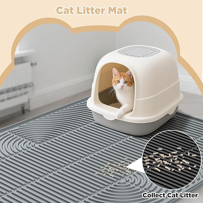 AMOK Cat Litter Mat, Extra Large Silicone Litter Box Mat 40" x 28", Waterproof Litter Trapping Mat for Cats, Durable and Easy to Clean, Grey